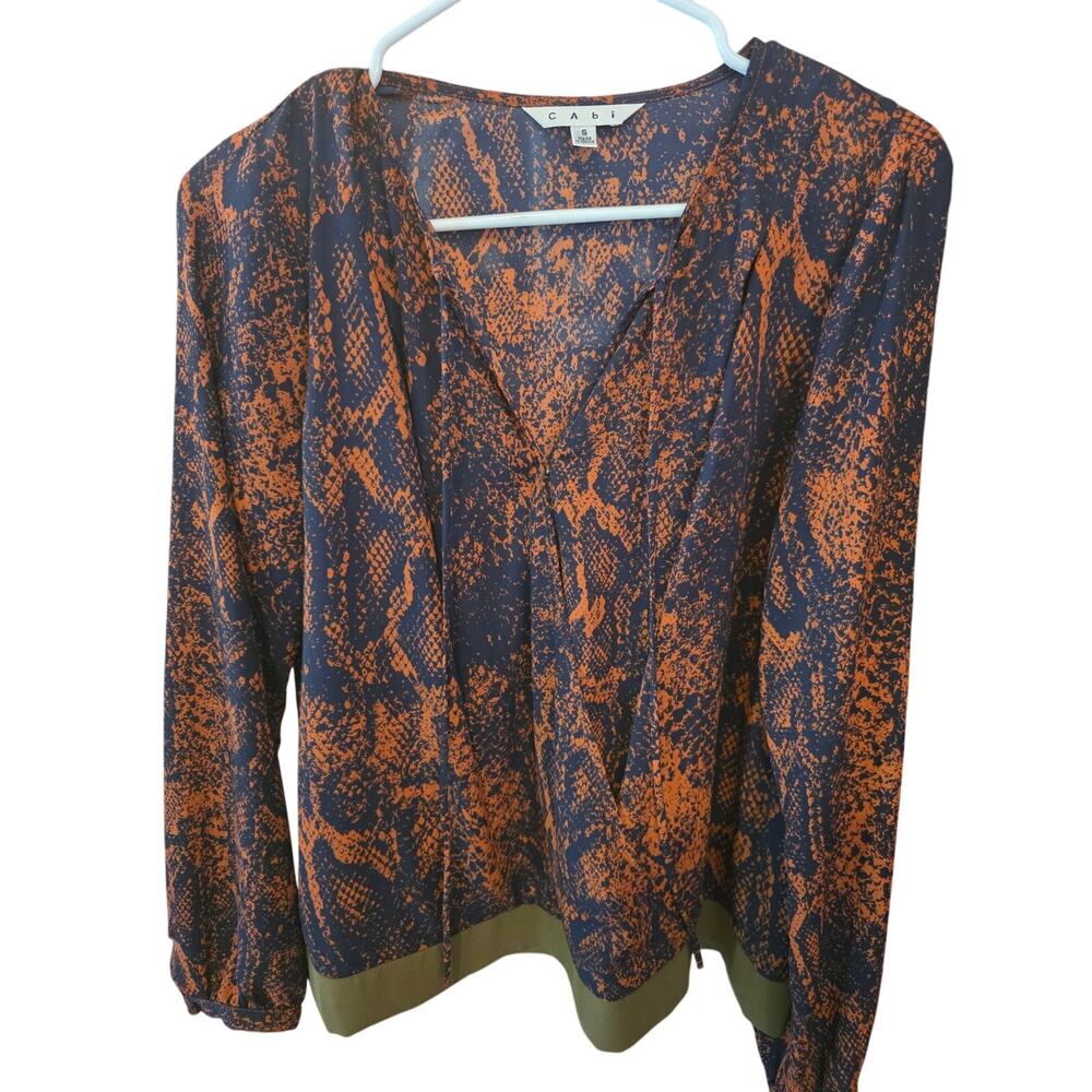 Cabi Blouse S Womens Long Sleeve Deep V Neck Blue Orange Green Flowy Light Weigh